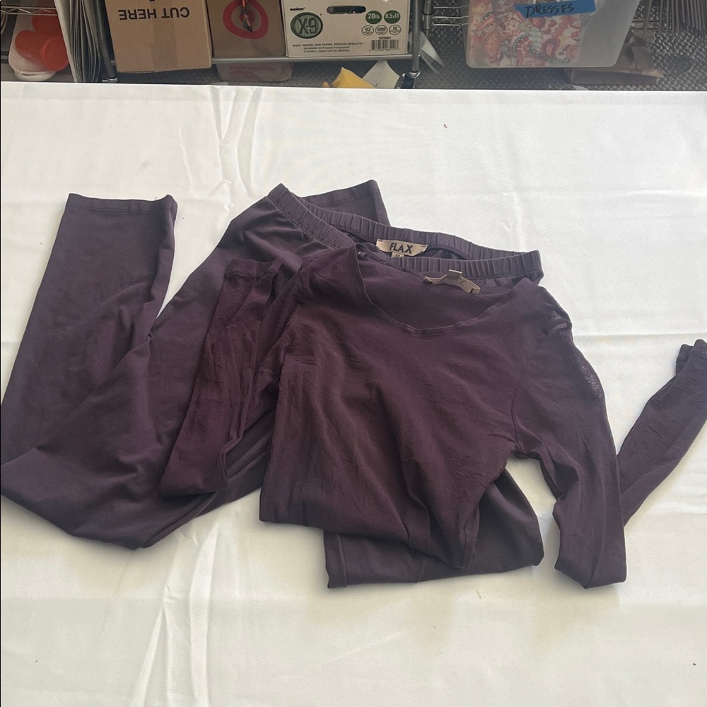 FLAX 2 pc. Set Leggings & Sheer Top Long sleeve Pullover Athletic Loungewear - Picture 15 of 16